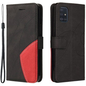 Bi-Color Series Samsung Galaxy A51 Etui med Pung - Sort