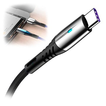 Flettet USB 3.1 Type-C Data / Ladekabel - 5A/40W - 1.2m - Sort