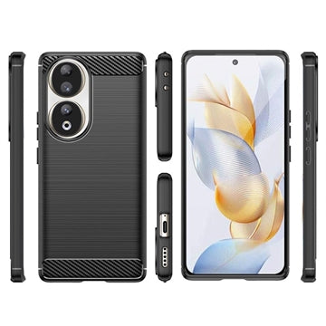 Honor 90 Børstet TPU Cover - Karbonfiber - Sort