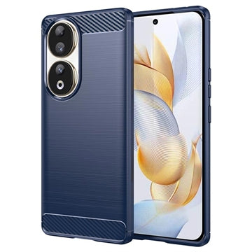 Honor 90 Børstet TPU Cover - Karbonfiber - Blå