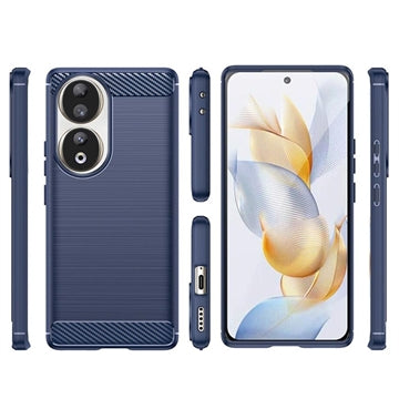 Honor 90 Børstet TPU Cover - Karbonfiber - Blå