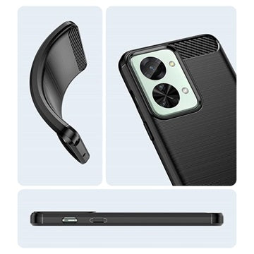 OnePlus Nord 2T Børstet TPU Cover - Karbonfiber - Sort