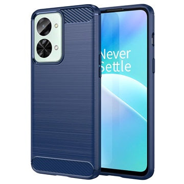 OnePlus Nord 2T Børstet TPU Cover - Karbonfiber - Blå