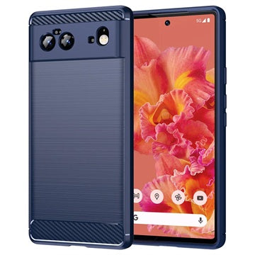 Google Pixel 6 Børstet TPU Cover - Karbonfiber - Blå