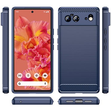 Google Pixel 6 Børstet TPU Cover - Karbonfiber - Blå