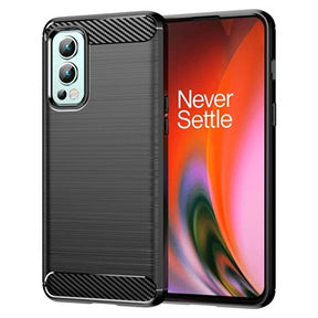 OnePlus Nord 2 5G Børstet TPU Cover - Karbonfiber - Sort