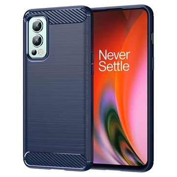 OnePlus Nord 2 5G Børstet TPU Cover - Karbonfiber - Blå