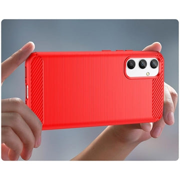 Samsung Galaxy A34 5G Børstet TPU Cover - Karbonfiber - Rød