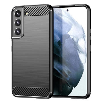 Samsung Galaxy S22 5G Børstet TPU Cover - Karbonfiber - Sort