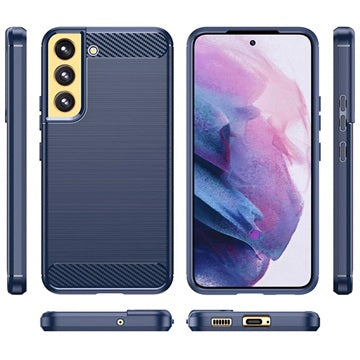 Samsung Galaxy S22 5G Børstet TPU Cover - Karbonfiber - Blå