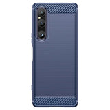 Sony Xperia 1 V Børstet TPU Cover - Karbonfiber - Blå