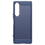 Sony Xperia 1 V Børstet TPU Cover - Karbonfiber - Blå