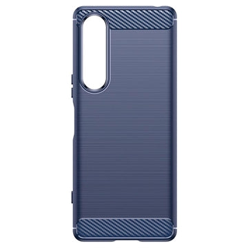 Sony Xperia 1 V Børstet TPU Cover - Karbonfiber - Blå