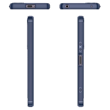 Sony Xperia 1 V Børstet TPU Cover - Karbonfiber - Blå