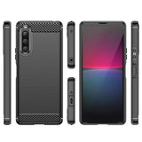 Sony Xperia 10 V Børstet TPU Cover - Karbonfiber - Sort