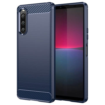 Sony Xperia 10 V Børstet TPU Cover - Karbonfiber - Blå