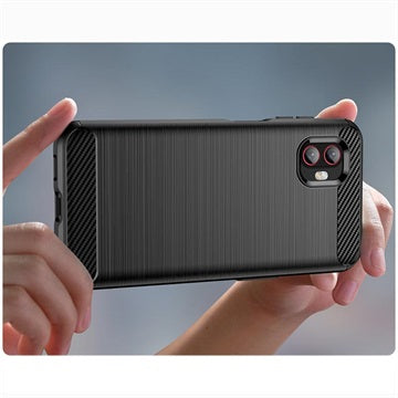 Samsung Galaxy Xcover6 Pro Børstet TPU Cover - Karbonfiber - Sort