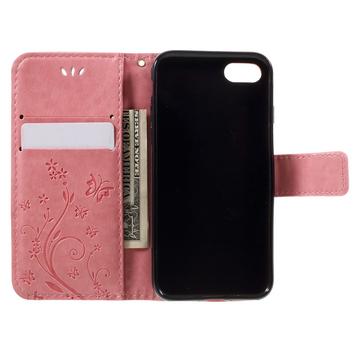 iPhone 7/8/SE (2020)/SE (2022) Butterfly Series Flip Cover med Pung - Pink