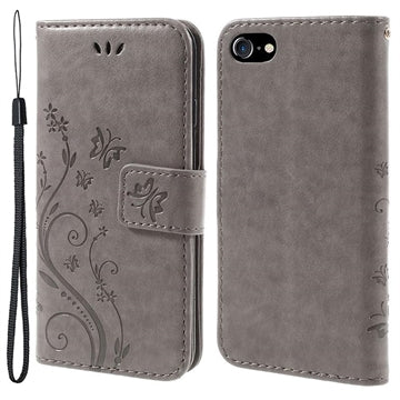 iPhone 7/8/SE (2020)/SE (2022) Butterfly Series Flip Cover med Pung - Grå