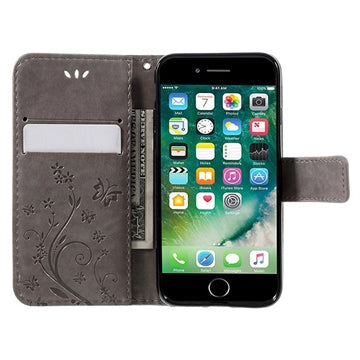 iPhone 7/8/SE (2020)/SE (2022) Butterfly Series Flip Cover med Pung - Grå