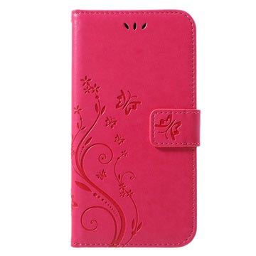 Butterfly Series iPhone XR Flip Cover med Pung - Hot Pink