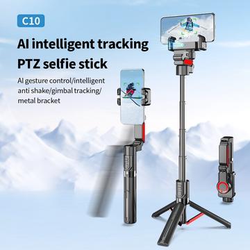 C10 Gimbal Stabilizer Selfie Stick med AI Ansigtssporing - Sort / Rød