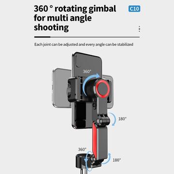 C10 Gimbal Stabilizer Selfie Stick med AI Ansigtssporing - Sort / Rød