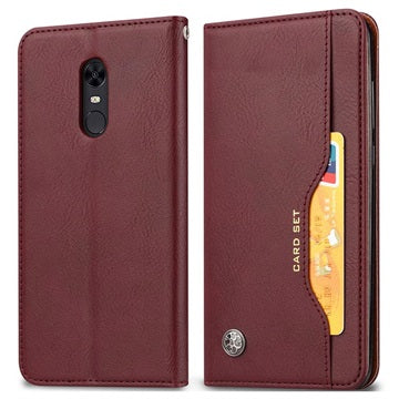Kort Sæt Series OnePlus 6T Flip Cover med Pung - Vinrød