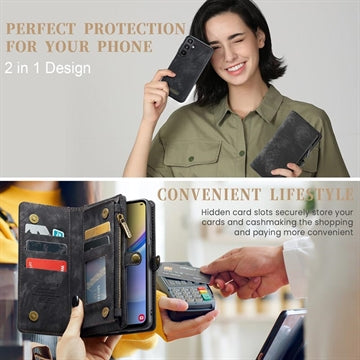 Samsung Galaxy A15 Caseme 008 2-i-1 Multifunktionel Pung - Sort