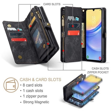 Samsung Galaxy A15 Caseme 008 2-i-1 Multifunktionel Pung - Sort
