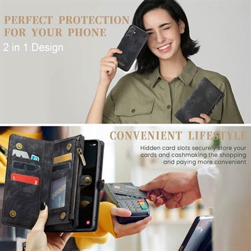 Samsung Galaxy A55 Caseme 008 2-i-1 Multifunktionel Pung - Sort