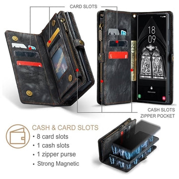 Samsung Galaxy S23 Ultra 5G Caseme 008 2-i-1 Multifunktionel Pung - Sort