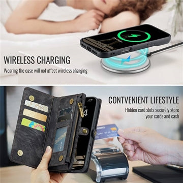 iPhone 16 Plus Caseme 008 2-i-1 Multifunktionel Pung - Sort