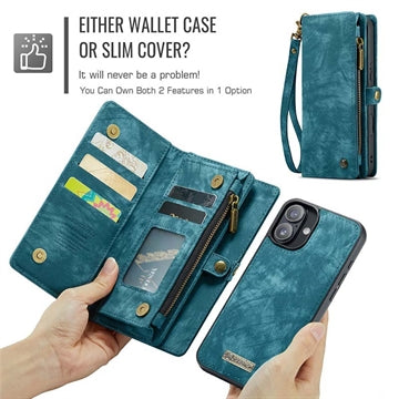 iPhone 16 Plus Caseme 008 2-i-1 Multifunktionel Pung - Blå