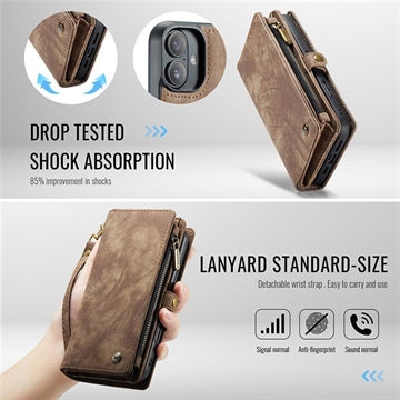 iPhone 16 Plus Caseme 008 2-i-1 Multifunktionel Pung - Brun