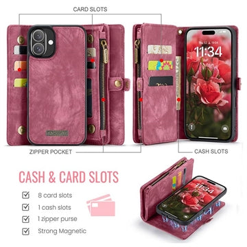 iPhone 16 Plus Caseme 008 2-i-1 Multifunktionel Pung - Rød