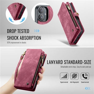 iPhone 16 Plus Caseme 008 2-i-1 Multifunktionel Pung - Rød
