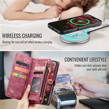 iPhone 16 Plus Caseme 008 2-i-1 Multifunktionel Pung - Rød