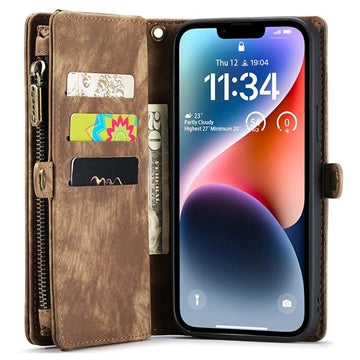 iPhone 15 Caseme 2-i-1 Multifunktionel Pung Cover - Brun