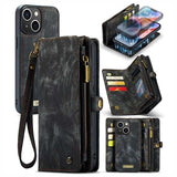 iPhone 15 Plus Caseme 2-i-1 Multifunktionel Pung Cover - Sort