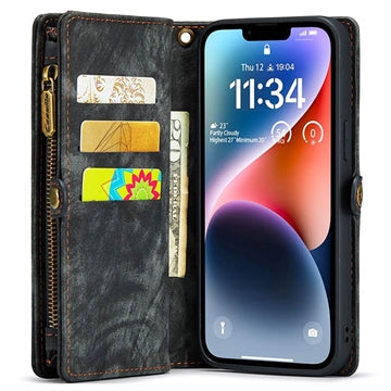 iPhone 15 Plus Caseme 2-i-1 Multifunktionel Pung Cover - Sort