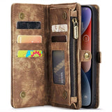 iPhone 15 Plus Caseme 2-i-1 Multifunktionel Pung Cover - Brun