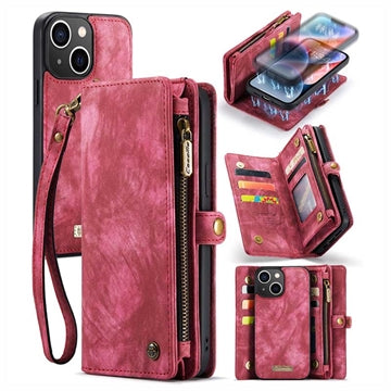 iPhone 15 Plus Caseme 2-i-1 Multifunktionel Pung Cover - Rød