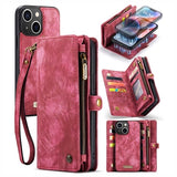 iPhone 15 Plus Caseme 2-i-1 Multifunktionel Pung Cover - Rød