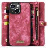 iPhone 15 Plus Caseme 2-i-1 Multifunktionel Pung Cover - Rød