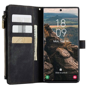 Caseme C30 Multifunktionel Samsung Galaxy S22 Ultra 5G Pung - Sort