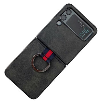 Samsung Galaxy Z Flip4 Dækket Cover med Metal Ring - Sort