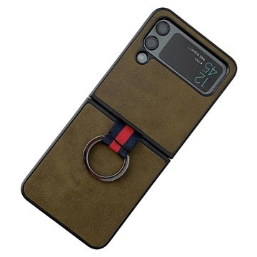 Samsung Galaxy Z Flip4 Dækket Cover med Metal Ring - Grøn