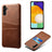 Samsung Galaxy A14/A14 5G Belagt Plastikcover med Kortlommer - Brun