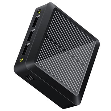 Kompakt Solcelle-Powerbank - 10000mAh, 3xUSB-A - Sort